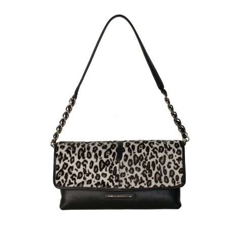 geanta de dama crossbody din piele naturala leopard alb cu negru